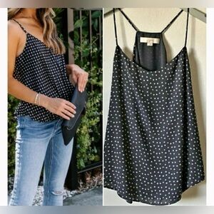 LOFT Gray & Blue Large Polka Dot Raceback Spaghetti Strap Coquette Cami Tank Top